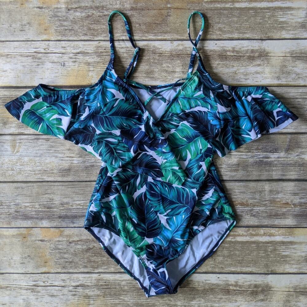 Banana Leaf Palm Print Swimsuit Small New